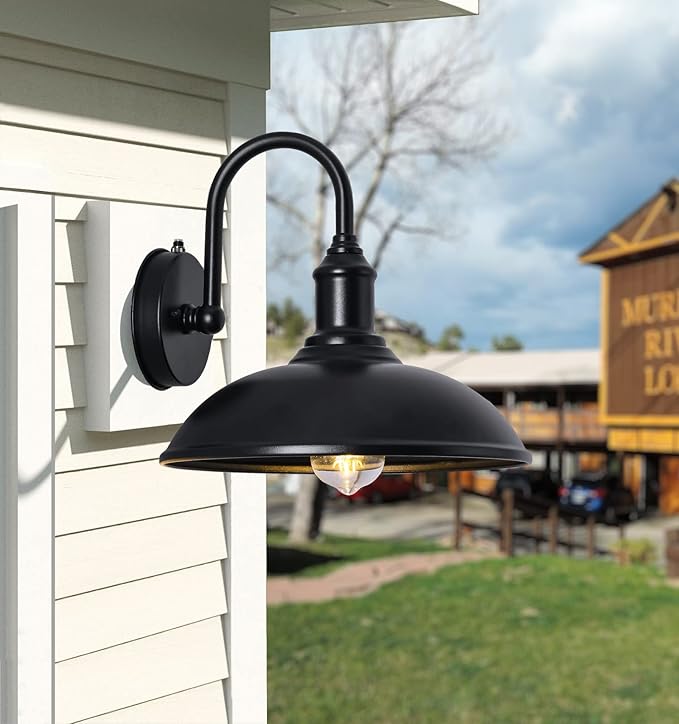 12.6 Large Outdoor Gooseneck Barn Light Fixture Porch Light with Dusk to Dawn Black Classic Retro Style Exterior Light is Suitable for Garage Patio Porch.