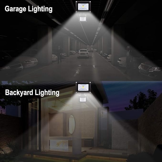 Z Motion Sensor Flood Lights Outdoor10W Induction LED Lamp IP65 Waterproof Spotlight6500K LED Sensor LightSecurity Light with US 3-Plug (Daylight White-Black)