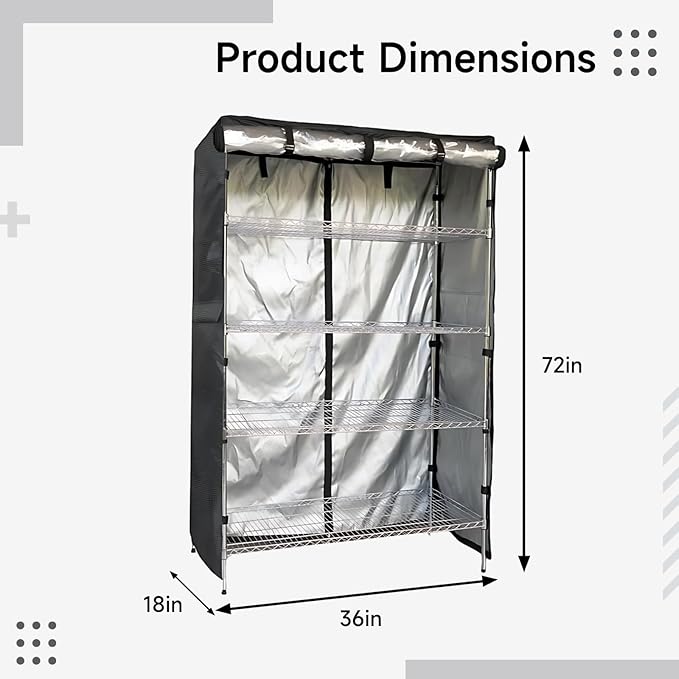 Storage Rack Cover Waterproof Oxford Cloth Clear Front 36X18X72 in Dustproof Shelving Unit Cover