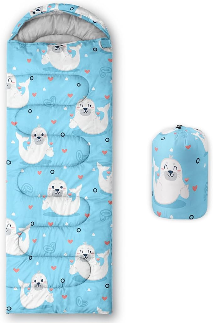 Kids Sleeping Bag for Boys GirlsCute Puppy Print-Lightweight Warm Portable Outdoor Indoor-Waterproof Cold Weather Resistant Sleeping Bag for Camping Hiking
