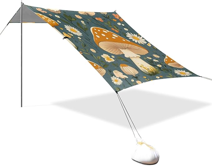 Mushroom Daisy Pattern Camping Sun Shelter Beach Tent Portable Beach Sun Shade Outdoor Canopy for Camping Trips Fishing Picnic