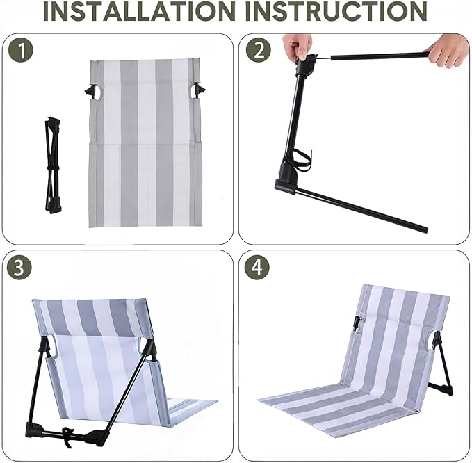 Stripes Foldable Pool ChairsUltra-Light Portable Beach Chair with Carry Bag for Sunbathing Swimming Poolside Picnic Lawn Road Hiking Trips (2 Grey and White)