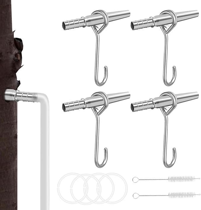 Trunk Faucet Set – Stainless Steel Maple Spiles 4 Pack Portable Tree Tap Accessories Syrup Collection Equipment Compact Easy Use Beginner Expert Suitable | Maple Syrup Tapping Kit Includes