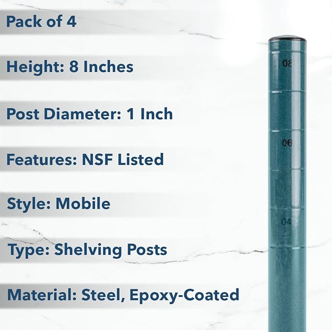 Pack of 4 Mobile Wire Shelving Posts Customize Poles Height: 8 - 86 Heavy Duty Pole (Chrome Black Epoxy Green Epoxy) Replacement Poles for Shelves (1)