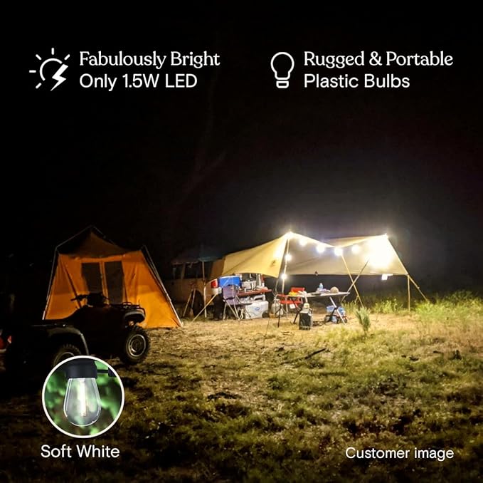 Brightech Ambience Pro USB Powered String Lights - 24 Ft Commercial Grade Waterproof String Lights Outdoor Shatterproof Patio Lights for Camping Christmas Backyard Porch - 1W LED Soft White Light