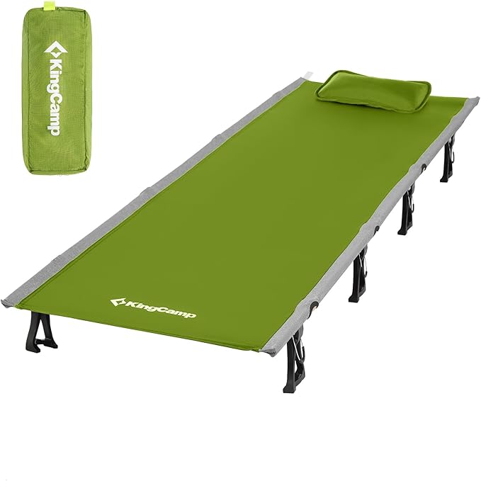 KingCamp Camping Cot Folding Portable Heavy Duty Ultralight Cots for Adults Camping Tent Hiking Backpacking Mountaineering Travel Indoor Outdoor Indoor Base Camp with Pillow Support 265 Lbs