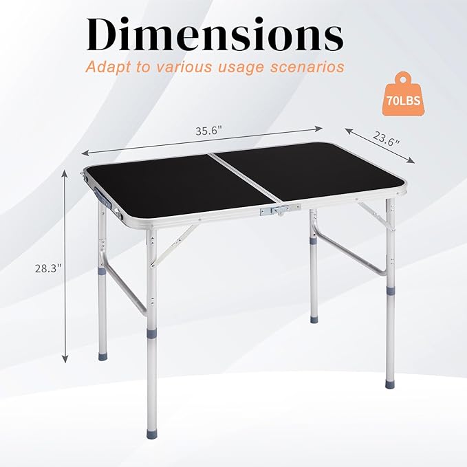 Outvita 3ft Portable Folding Camping Table Outdoor Waterproof Adjustable Height Table Aluminum Lightweight Suitcase Foldable Table for Picnic BBQ Beach Dining