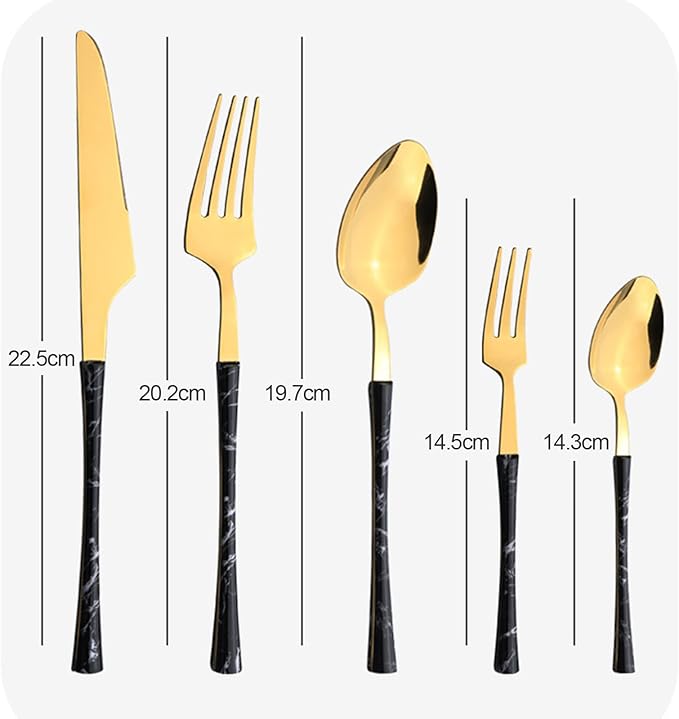 SpoonsSilverware Set Premium Stainless Steel Cutlery Set - Forks Knives &amp Spoons for Home Camping &amp Office Easy Gold Finish