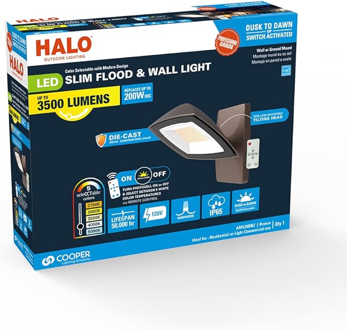 HALO ARFL 200 Watt Equivalence Bronze Outdoor Integrated LED Architectural Residential Floodlight Dusk to Dawn 3500 Max Lumen
