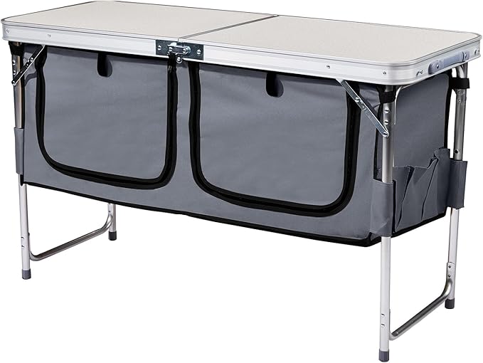 Outdoor Folding Camping TableAluminum Foldable Table with Adjustable Legs &amp Storage OrganizerLightweight Camping Kitchen Table for Outdoor Travel BeachBackyards BBQ Party and Picnic (White)