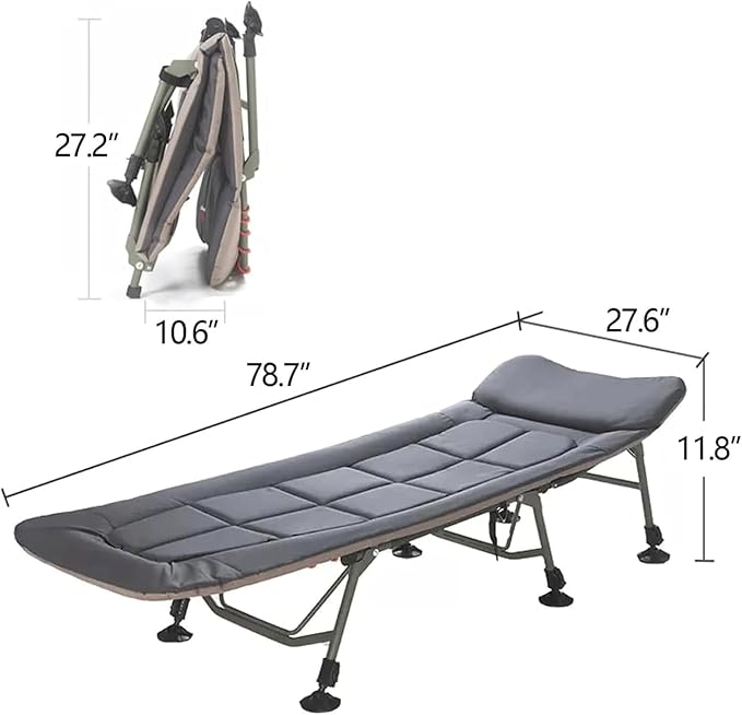 Raised Pillow Design Camping Cot for Adults Portable Folding Bed for Sleeping Tent Cot with Super Soft Removable Mattress