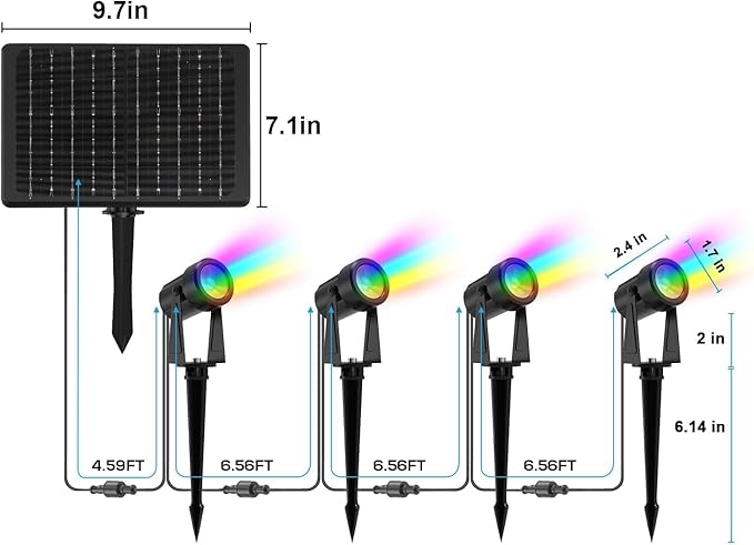 ZYAN Solar Color Changing RGB Spotlights with Remote 12000mAh Separate Monocrystalline Panels &amp USB-C Powered Auto On Off Outdoor IP65 Waterproof for Patio Yard Path (8 Pack)
