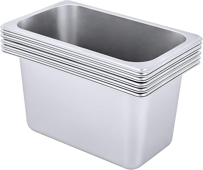 6 Pack 1/4 Size Stainless Steel Steam Hotel Pan 10.4x6.3x6in Steam Table Pan Food Service Pan for Party Kitchen Restaurant Hotel