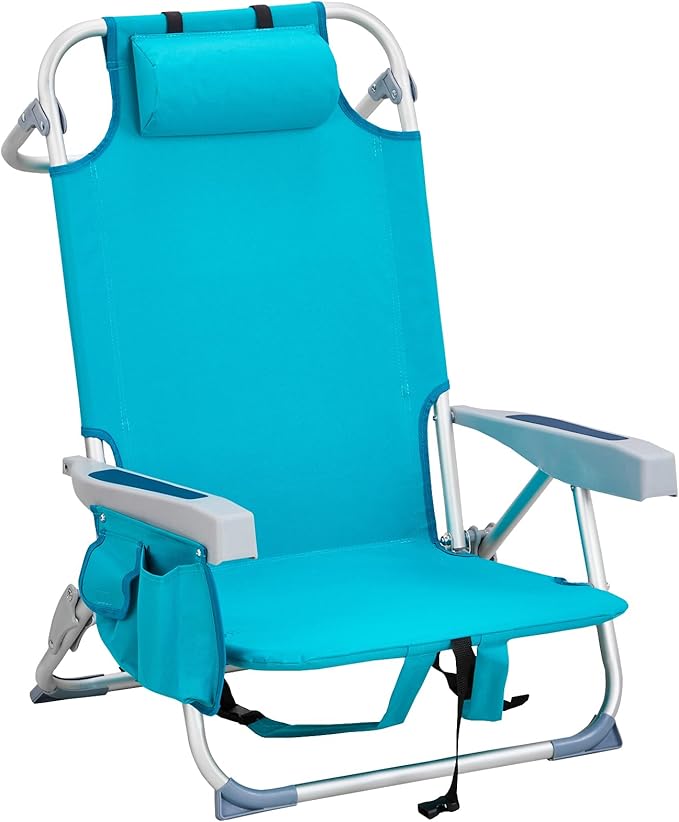 Beach Chairs for Adults Compact Portable Lay Flat Folding Beach Chair with Backpack Straps and Large Cooler Pouch Support to 220LBS (Mint Green)