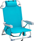 Beach Chairs for Adults Compact Portable Lay Flat Folding Beach Chair with Backpack Straps and Large Cooler Pouch Support to 220LBS (Mint Green)