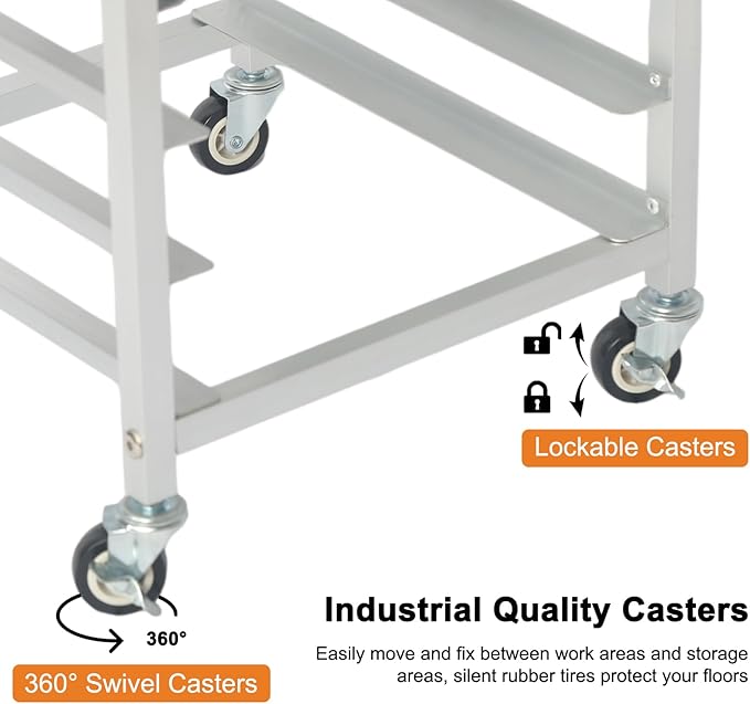 10-Tier Quarter &amp Half Sheet Pan Rack - Bread Baking Speed Rack for Cooling Bakery Stand with wheels for Bun Pan Tray Home Kitchen Tiered Rolling Cart for Oven(for 1/2 &amp 1/4 Sheet)