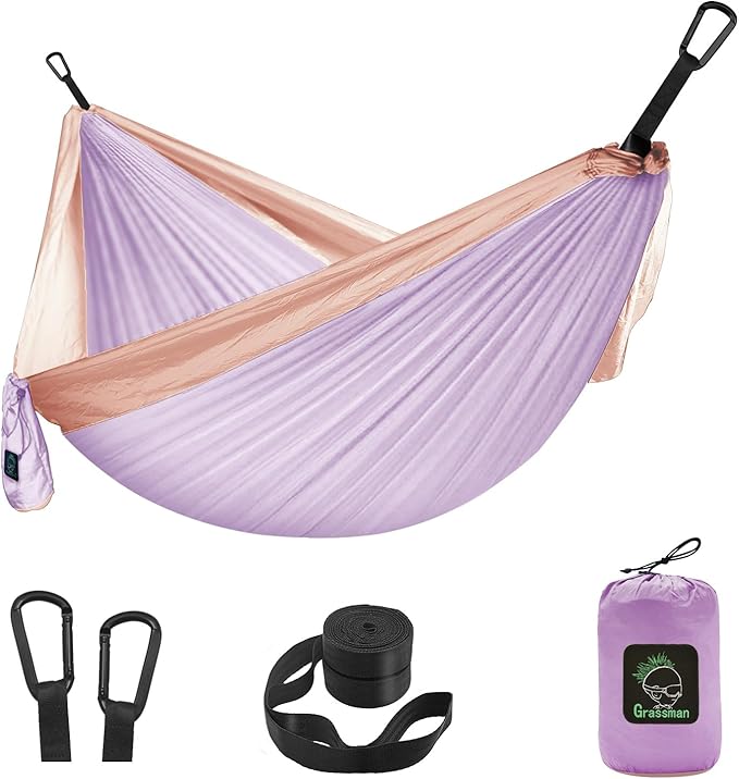 GRASSMAN Kids Hammock-Small Camping hammocks Portable Camping Gear for Child Indoor/Outdoor use with Tree Straps &amp Carabiners Purple
