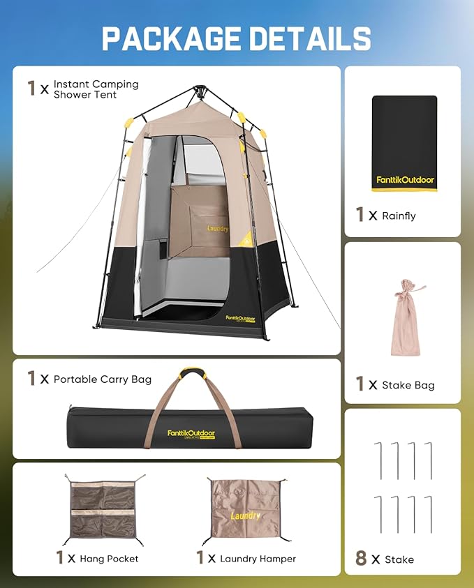 FanttikOutdoor Zeta A1 Pro Shower Tent 1 Rooms Portable Privacy Shelter for Shower &amp Dressing Instant Setup in 60 Seconds with Rainfly &amp Windproof Ideal for Camping &amp Hiking Fishing B