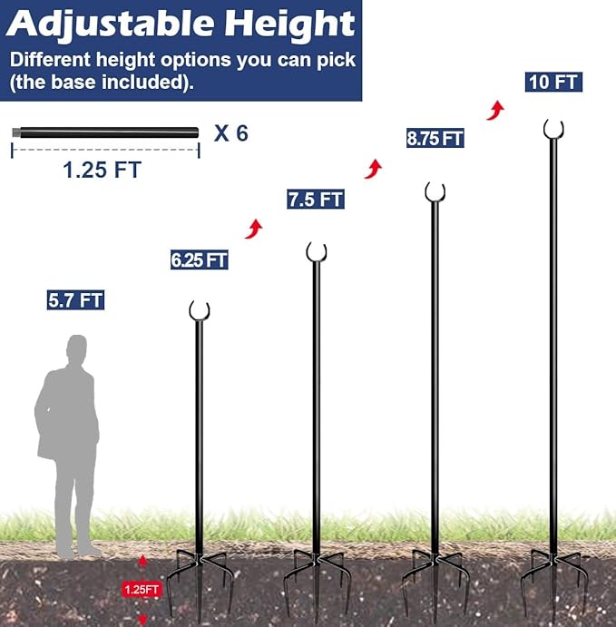 10FT String Light Poles for Outdoor Heavy Duty Metal Lighting Stand Pole for Garden Lawn Backyard Patio Holiday Wedding Party Decorations 2 Pack