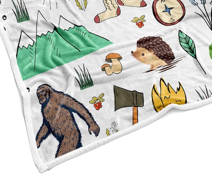 Bigfoot Camping Blanket Outdoor Camper Theme Froest Animal Mountain Bear Big Foot Plush Throw Blanket Soft Fuzzy Flannel Blanket for Bed Couch Sofa Decor Blankets RV Camping Bigfoot Blankets Gifts