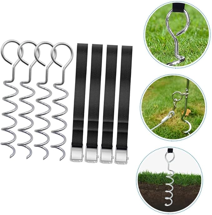 Mikikit Spiral Shaped Dog Stakes Set Heavy Duty Metal Ground Anchors for Tents Wear-Resistant Dog Tie-Outs for Camping and Outdoor Use
