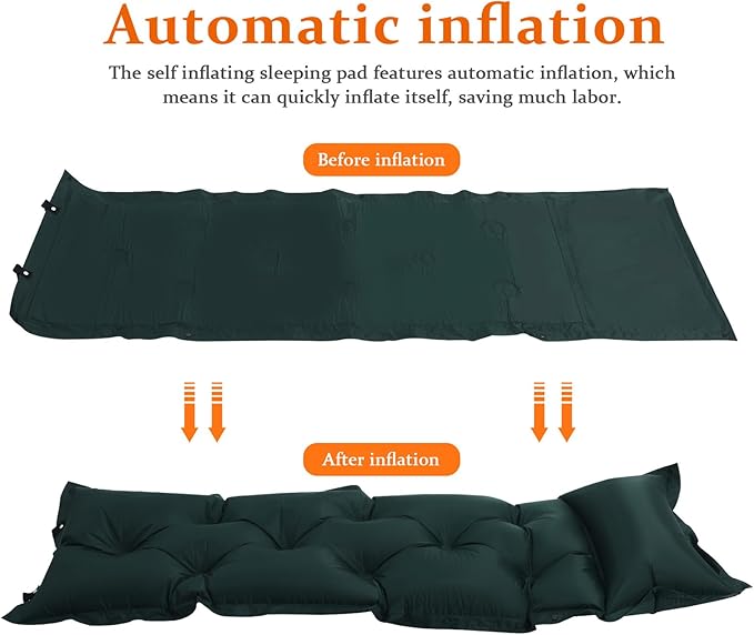 Veemoon Portable Camping Sleeping Pad Self-Inflating Air Mattress Military Green 185x60x2.5cm Lightweight Backpacking Sleeping Mat for Outdoor Hiking and Travel