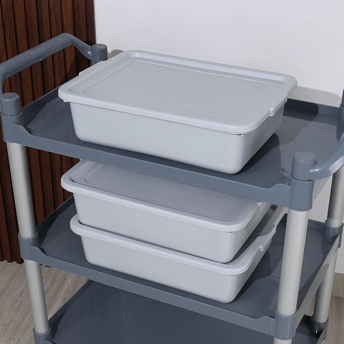 3 Packs 15 L Plastic Bus Tubs with Lids Commercial Bus Box Gray