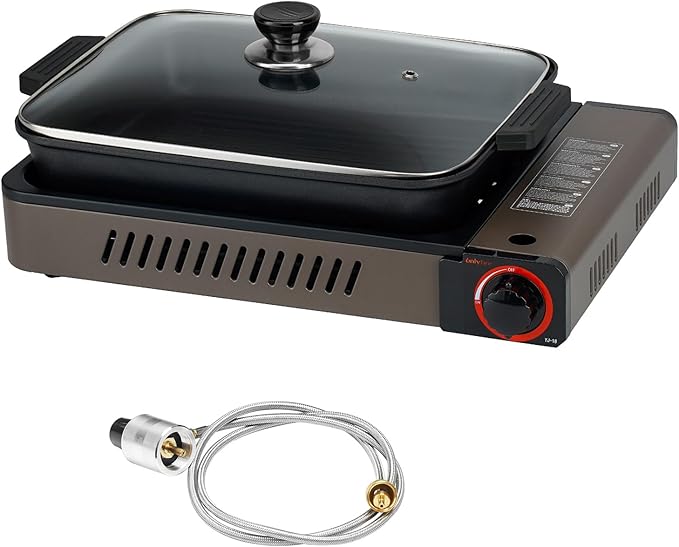 ONLYFIRE OUTDOOR LIVING Portable Propane Gas Stove with Grill Pan and Lid Butane Camping Stove Instant Ignition for Patio Backyard Home Cooking Camping RV Tailgating Emergency Use GS349