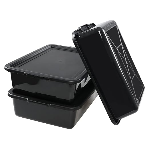 13 L Commercial Bus Tubs with Lid 3-Pack Plastic Bus Box Black