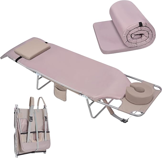 3 in 1 Women Comfort Backpack Beach Tanning Lounge Chair with Cushion Face Hole Softer Padded Adjustable Washable Folding Layout Sun Chair for Adults Outside Reading Sunbathing Poolside 6 Position