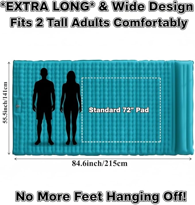HI FINE CARE Inflatable Double Sleeping Pad for Camping 2 Person Air Mattress Self-Inflating Camp Pad Extra Thick &amp Lightweight Ultimate Comfort for Two Campers