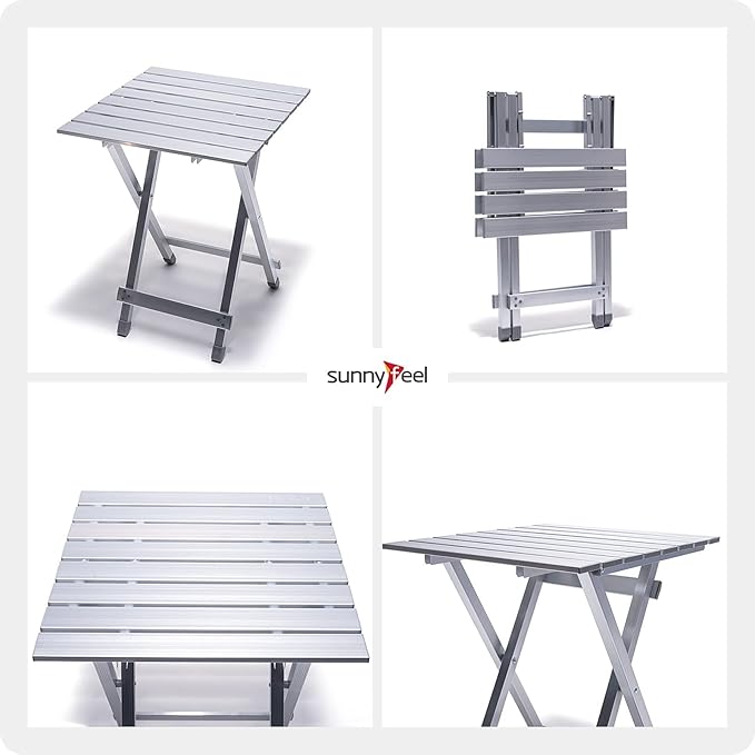 SUNNYFEEL Folding Camping Table - Lightweight Aluminum Portable Picnic Table 18.5x18.5x24.5 Inch for Cooking Beach Hiking Travel Fishing BBQ Indoor Outdoor Small Foldable Camp Tables
