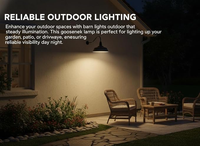 AGB101-AS18-BLACK Gooseneck Barn Light - Black Outdoor Dome with Incandescent Downlight | Wall-Mount Fixture for Patios Gardens Pathways and Large Outdoor Living Spaces