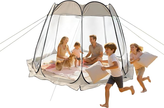 Pop Up Bubble Tent 8 Person Large Outdoor Garden Igloos Tent with Vent Window 360° Clear View Weatherproof Shelter Quick Setup Camping Screen House for Backyard Party Stargazing Khaki