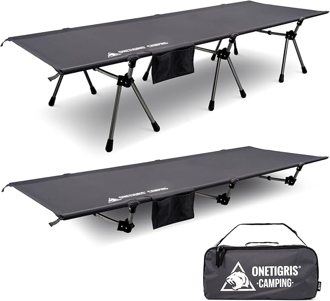 ONETIGRIS SUPRANUBIS Camping Cot Height Adjustable with Cot Leg Extenders Strong Support 330lbs Lightweight Comfortable Folding Bed for Camping Hiking Travel Truck Beach Office Nap
