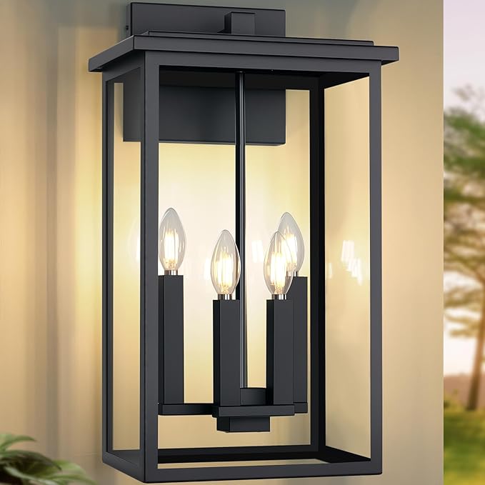 Extra Large Outdoor Wall Light FixtureBlack Outdoor Wall SconceExterior Garage Lights Modern Exterior Lights for HouseWaterproof Front Porch Lanterns with Toughened Glass E12 1 Pack