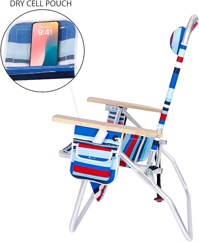 Deluxe XL Tall 17 Inches High Seat Beach Chair for Adults Heavy Duty Aluminum Frame Wide Plus Size 300 lb Capacity