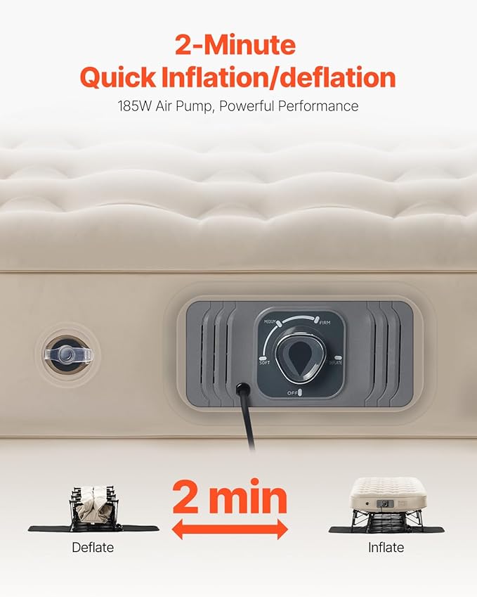 VEVOR Air Mattress with Frame Inflatable 1 Person Camping Cot with Built-in Pump Portable Folding Air Beds Supports 300 lbs Blow Up Bed for Guests Camping Travel Indoor &amp Outdoor Use