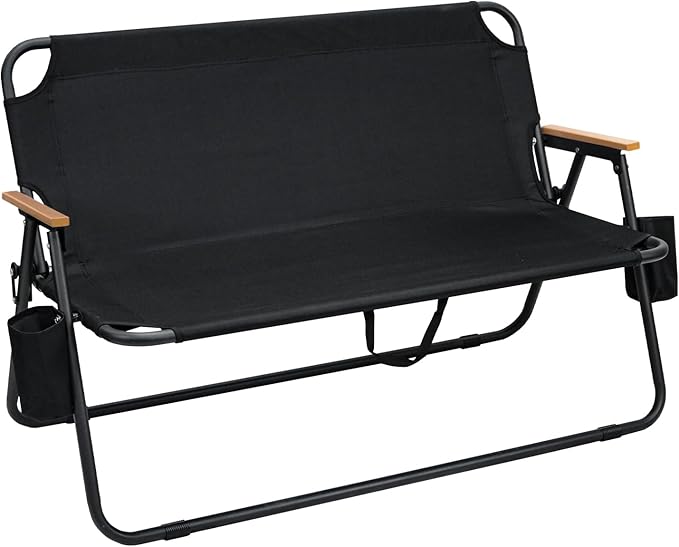 Loveseat Camping Chair Folding Double Camping Chair Portable Beach Chair with Armrests and Cup Holder for GardenPatioTravelFishing