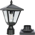 Solar Post Lamp Lights Metal and Glass Built Dusk to Dawn Solar Post Lights with Pier Mount Base 6000K Outside Lights Outdoor Waterproof for Garden Yard Pole Pillar(Cool White)