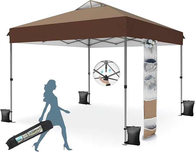 MFSTUDIO 10x10 Pop up Canopy Tent Gazebo Shelter Sun Shade Canopies One Push Setup Portable Popup Easy Set up Tents with Vented TopStorage4 Sandbagsfor BeachPartiesCamping
