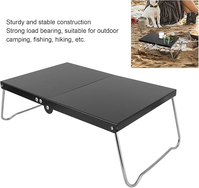 Folding Camping Table Stainless Steel Portable Mini Beach Table Camping Side Table for Outdoor Cooking BBQ Hiking Fishing Picnic