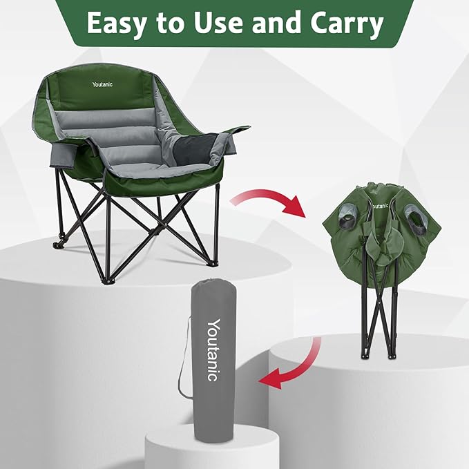 Oversized Camping Chair Portable Folding Camping Chairs with Side Pocket Cup Holder and Carry Bag Heavy Duty Outdoor Camping Chairs for Adults Fishing Sports Trip up to 400lbs Style 7