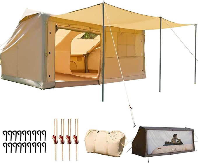 YOLENY Inflatable Tents for 8-10 People 600D Oxford Blow up Tent with Extended Canopy Easy Set-up Waterproof Glamping Cabin for 8-10 People