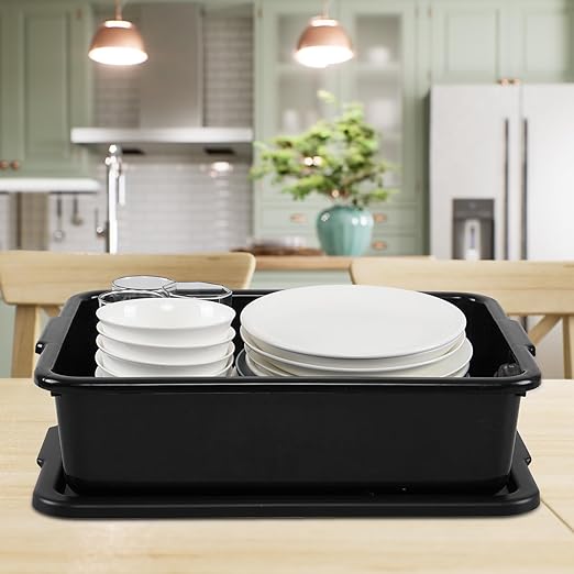 13 L Small Commercial Bus Tubs with Lid Plastic Bus Box 3 Packs Black