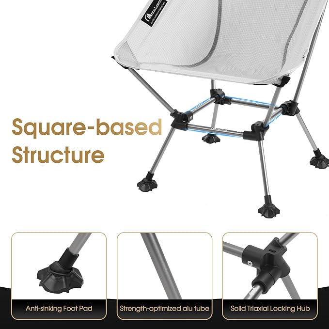 MOON LENCE Camping Chair Plus Upgraded Comfort &amp Size Still Compact and Lightweight Folding Portable Chair for Backpacking &amp Hiking 400Lbs Capacity Gen 3 Plus (Grey)