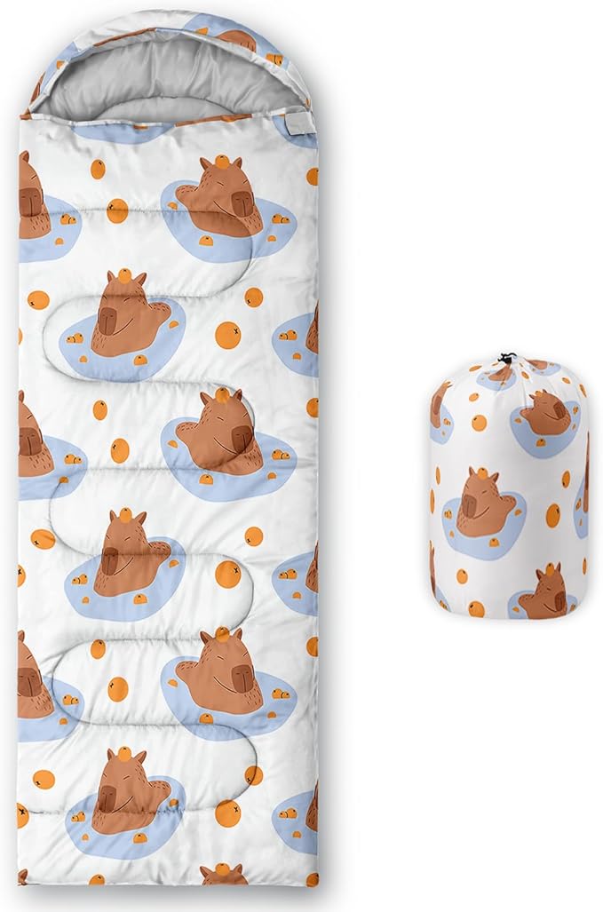 Kawaii Capybara Sleeping BagRainbow Duck Floral Compact Waterproof Camping Bag for Kids Girls BoysCute Cartoon Capibara Warm Backpacking for Traveling Outdoor Hiking Camping Gear Equipment