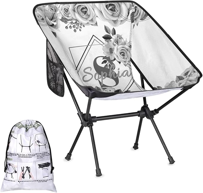 Camping Chair Personalized Backpacking Chair Lightweight Portable Folding Customized Name Chairs for Beach Sport Hiking (Gery)