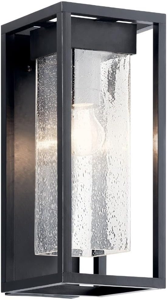 Kichler Lighting Mercer 16 inch 1 Light Outdoor Wall Light with Clear Seeded Glass in Black Finish
