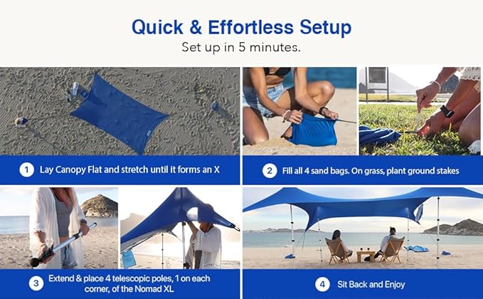 Beach Canopy Tent Sun Shade 8.5x9 FT – UPF50+ Portable 4-Post Beach Tent Canopy with Easy Setup &amp Carry Bag – Outdoor Sun Shelter for Camping Backyard Picnic &amp Travel